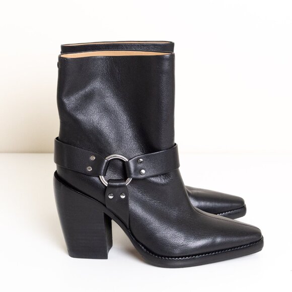 Rag and Bone Rio Western Leather Boot Black O Ring Harness Pointed Toe EU 38 - Picture 3 of 14